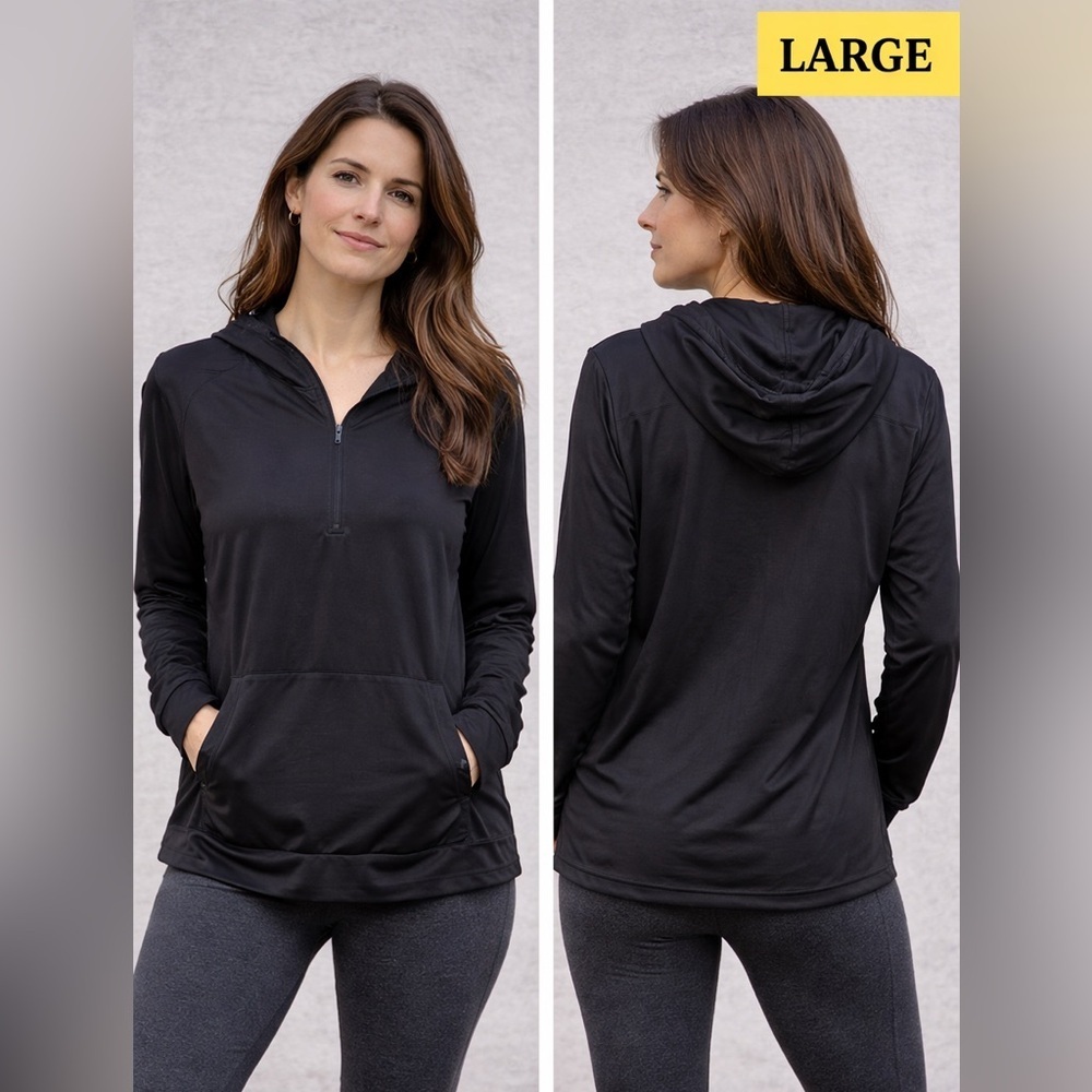 Layers quarter zip Black Hooded Pullover LARGE